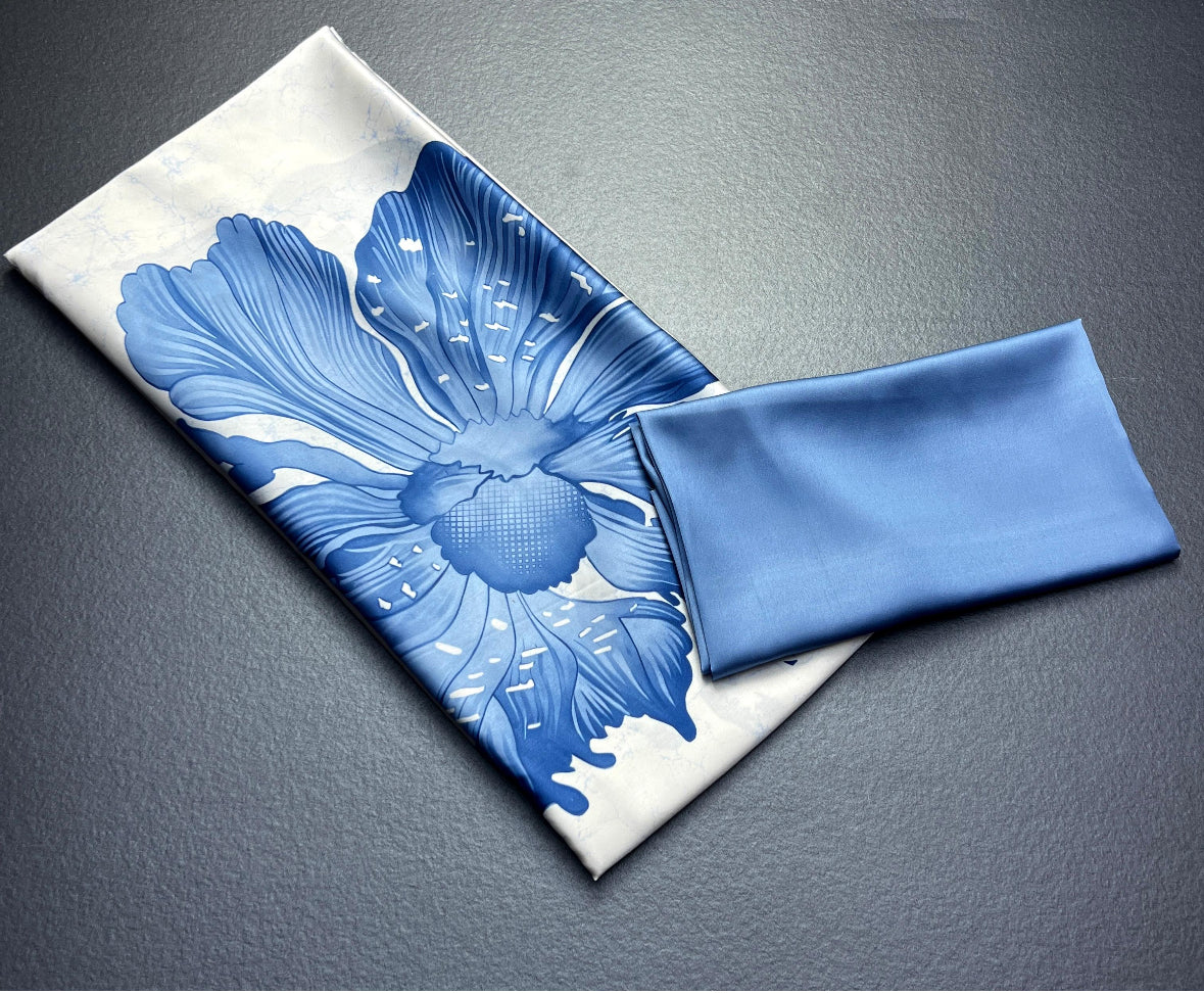 Blue Bloom Elegance – Satin Silk Saree