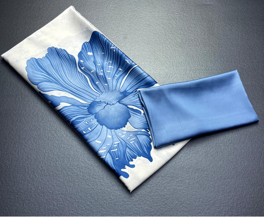 Blue Bloom Elegance – Satin Silk Saree