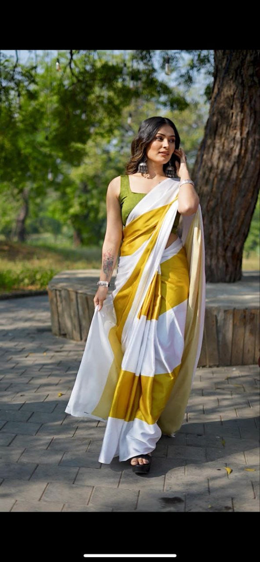 Mustard Yellow Satin Saree