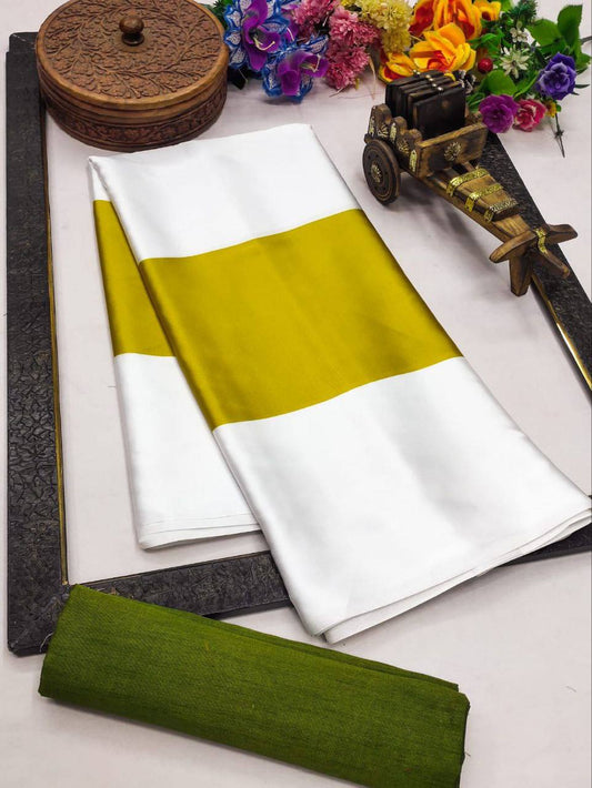 Mustard Yellow Satin Saree