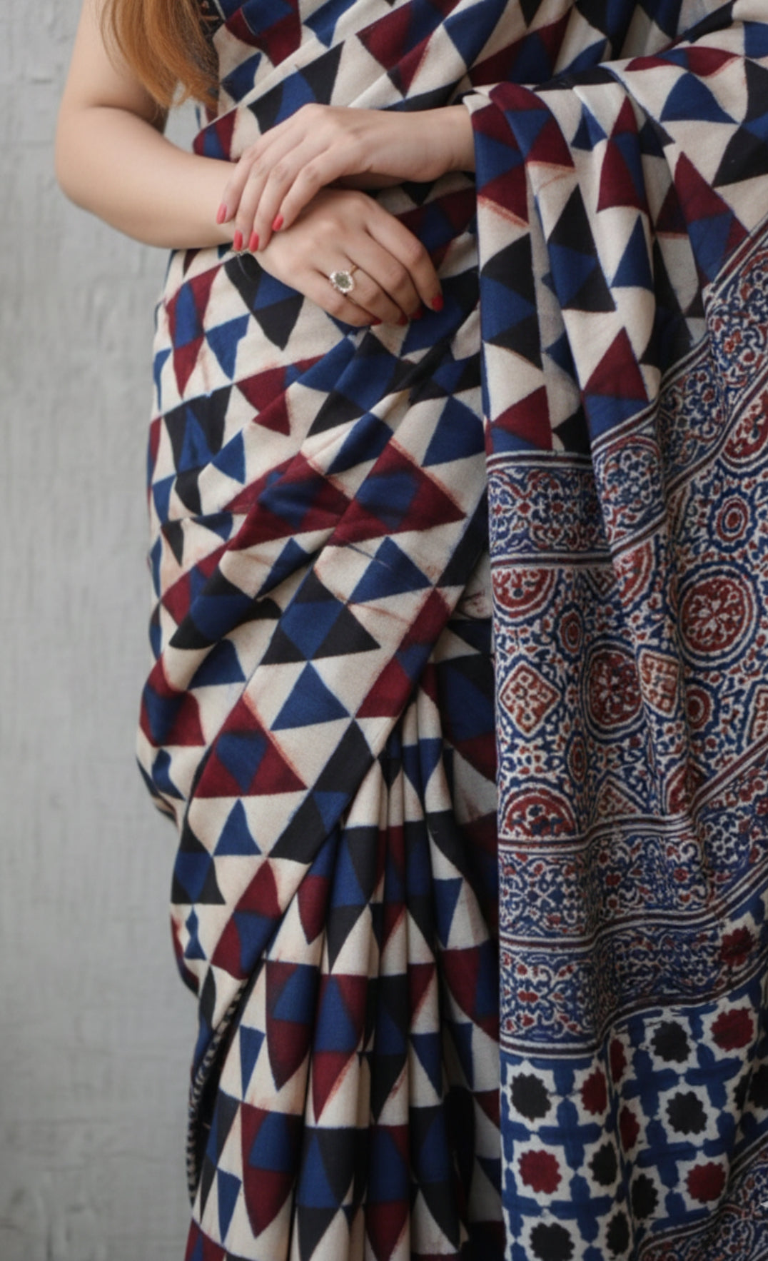 Navy Blue Ajrakh Print Geometric Saree | Elegant Partywear Saree