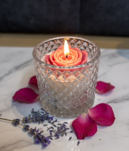 Luxury Rose & Lavender Crystal Jar Candle -Hand Poured Soy Wax
