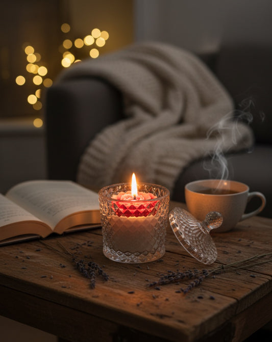 Luxury Rose & Lavender Crystal Jar Candle -Hand Poured Soy Wax