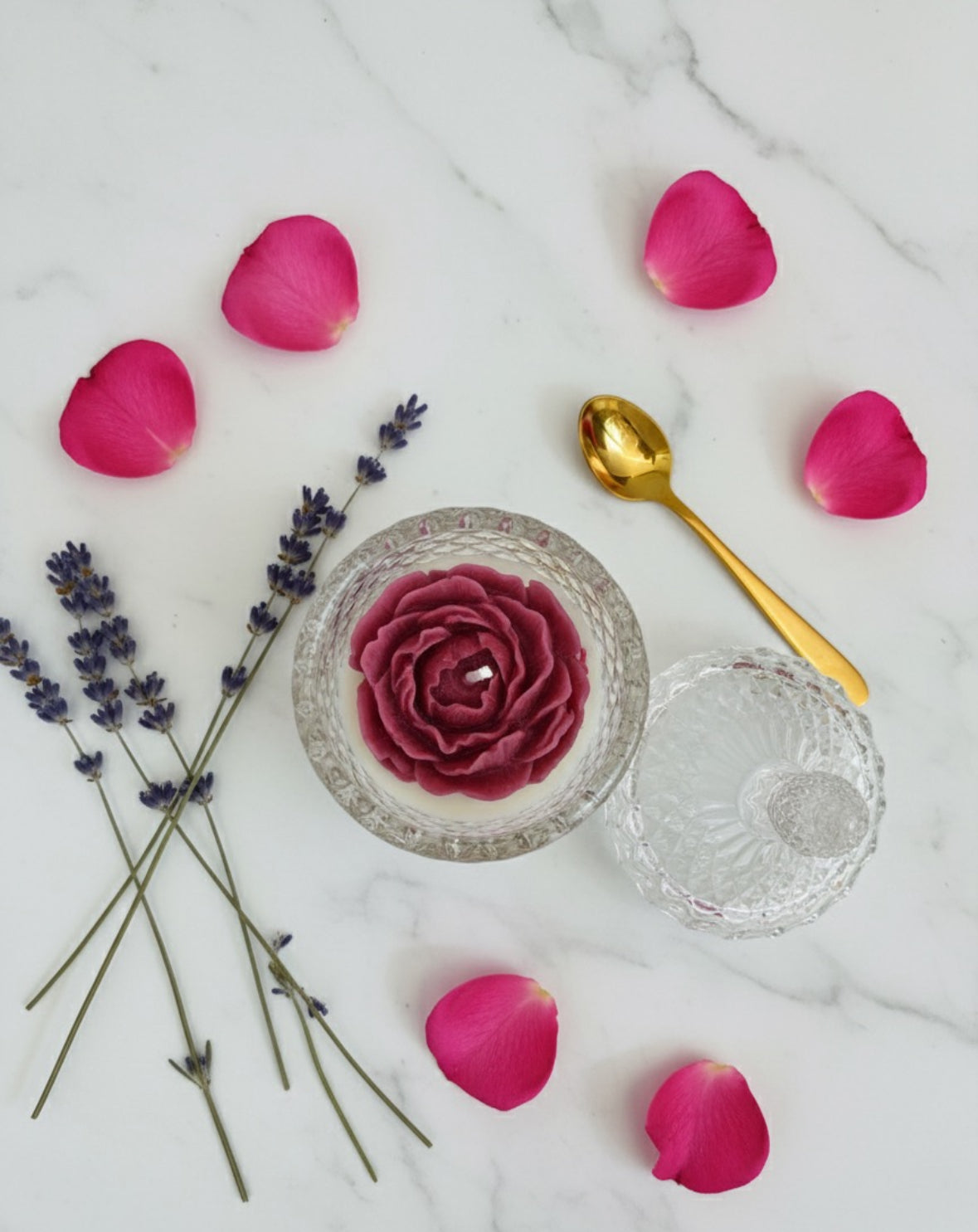 Luxury Rose & Lavender Crystal Jar Candle -Hand Poured Soy Wax