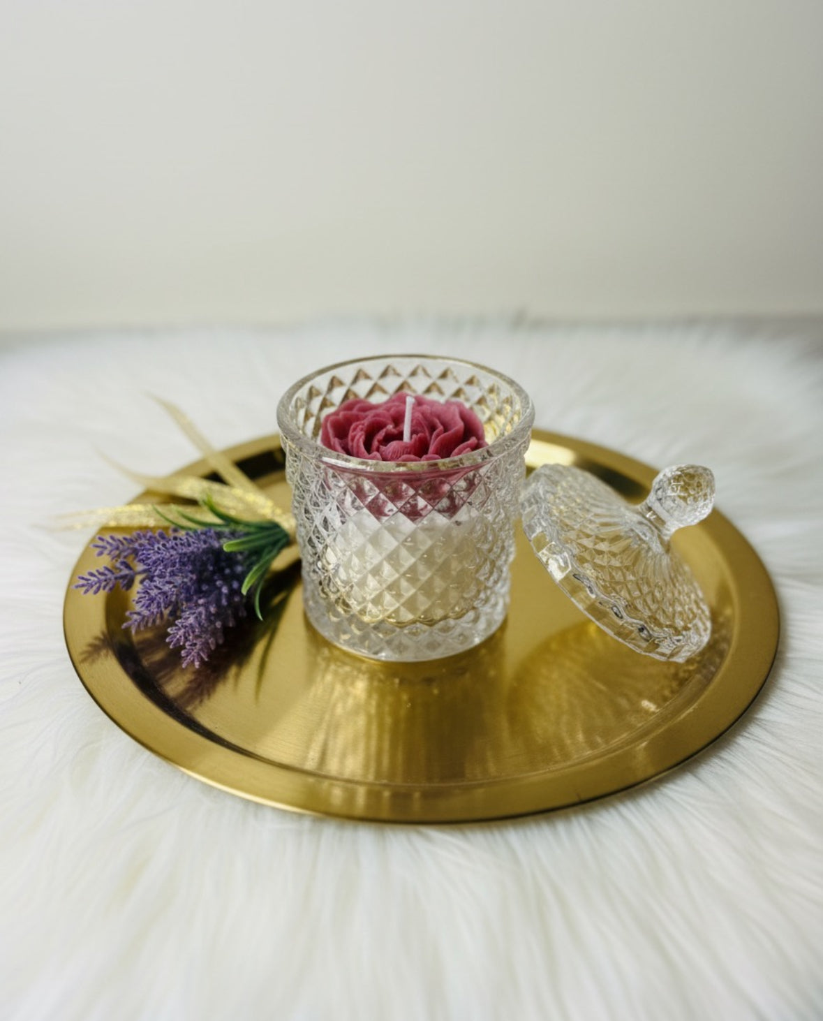 Luxury Rose & Lavender Crystal Jar Candle -Hand Poured Soy Wax