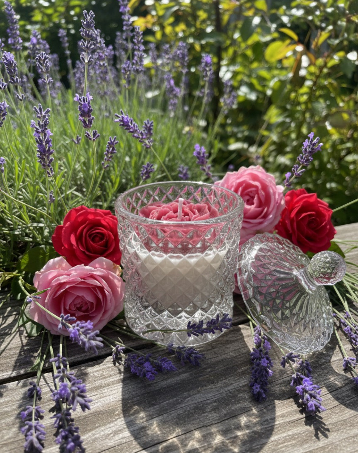 Luxury Rose & Lavender Crystal Jar Candle -Hand Poured Soy Wax